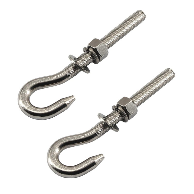 Faspiroty 2Pcs M16 Stainless Steel Eye Bolt with Nut and Washers Long Shank Threaded Rod Round Hook Eyelet Bolt Screw - Image 1